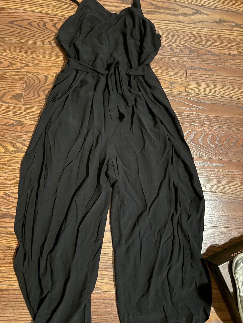 Wish Black Wide-Leg Tie-Waist Jumpsuit slits in the leg